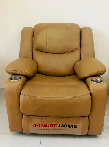 Danube Home Leather Recliner Armchair with Cup Holders