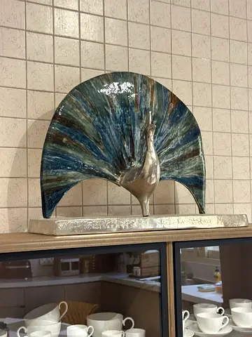 Decorative Nickel  peacock sculpture from Marina Home