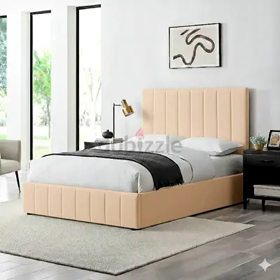 Brand New Beige Upholstered Double Queen size Bed Frame with Padded Headboard - Gently Used