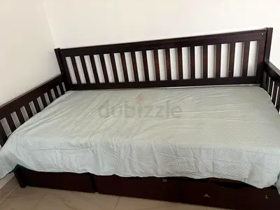 Solid wood daybed with storage drawers - dark brown