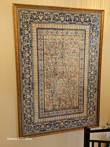 Framed Silk Persian-style wall tapestry of the Tree of Life - excellent condition