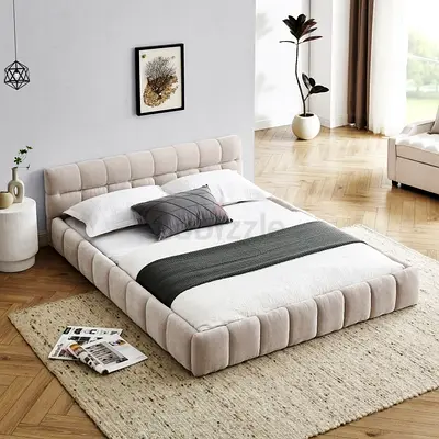 Beige tufted upholstered platform bed - Brand New