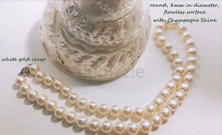 8mm  Pearl Necklace with White Gold Clasp