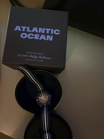 Atlantic Ocean Scuba Ceramic Diver Watch with blue/white NATO strap