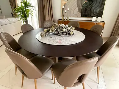 Modern Round 8-Seater Dining Set with Marble Lazy Susan