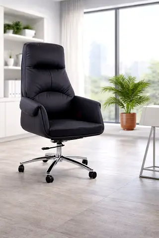 Modern Black Office Chair with Adjustable Height – Luxury Leather Executive Desk Chair