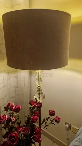 Brass floor lamp with beige velvet shade - working