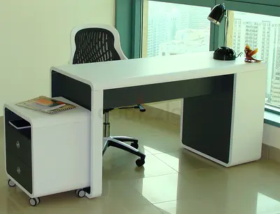 Modern, white and grey Study Desk with matchin roll container (with drawers) in very good condition.