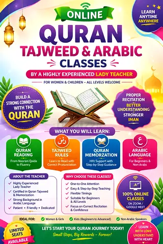 Face to Face/ Online Quran Tajweed  Arabic Classes | Lady Teacher