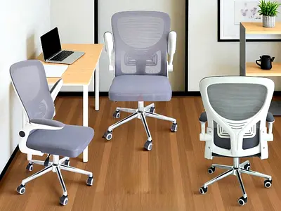 Ergonomic Grey Mesh Office Chair – Adjustable Armrest  Swivel Base Office Chair