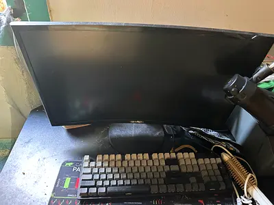 Curved monitor + mechanical keyboard (used, working) complete setup with table