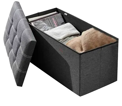 gray fabric storage ottoman bench with lift-up lid