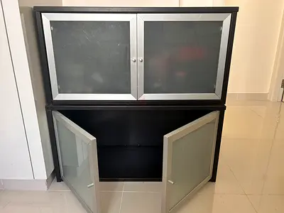 2 Black Storage Cabinets with Frosted Glass Doors