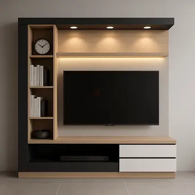 TV Unit - Oak  Black with Built-in LED Lighting