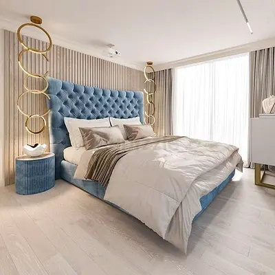 Stylish Blue Velvet Bed