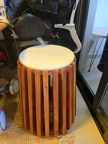 Verla Set (2 tables) Wooden slatted side table with white marble top by PAN HOME