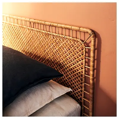 Ikea VEVELSTAD Wooden slatted bed frame with rattan headboard - used