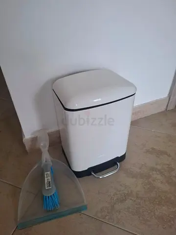 Small white pedal bin with dustpan and brush - lightly used
