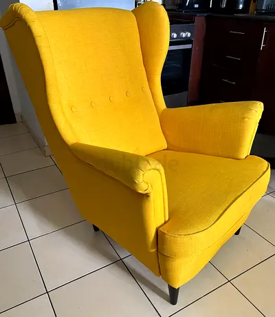 IKEA STRANDMON Yellow Wing Chair + footstool - very good condition