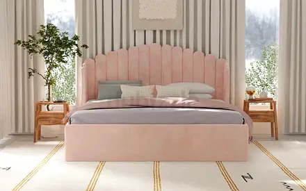 Customize Blush Pink Scalloped Upholstered Bed all colors available