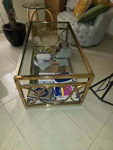 Gold Metal and Glass Rectangular Console/Display Shelf