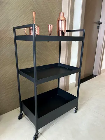 Black Metal 3-Tier Trolley Rolling Kitchen/Bar Cart NISSAFORS