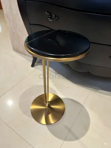 West Elm Round Black Marble Top Side Table with Gold Pedestal Base