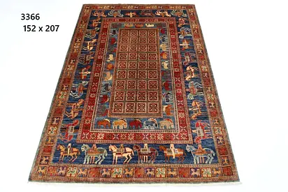 1.5x2 5*7ft afghan Handwoven Wool Rug with Animal Motifs — 152 x 207 cm