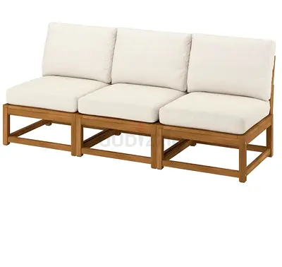 3x Solid Wooden Outdoor Slatted Chair including beige cushions