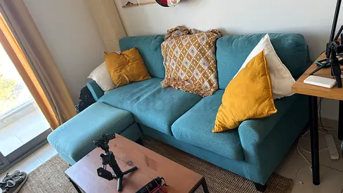 Teal L-shaped 3-seater Sofa with Chaise - Good Condition