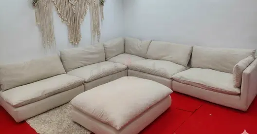 Crate and barrel premium quality feather 🪶 filled modular sofa linen fabric