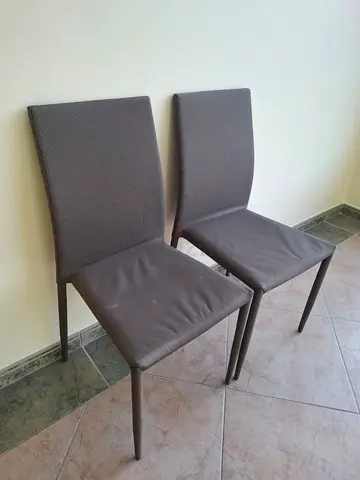Set of 2 slim dining chairs - brown fabric, used