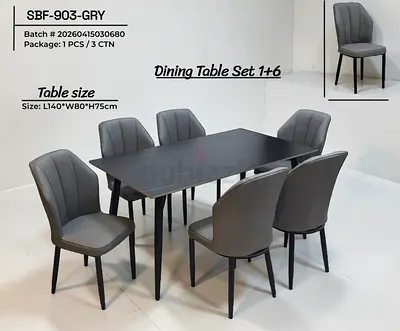 Modern 6-Seater Dining Table Set (1+6) - Grey