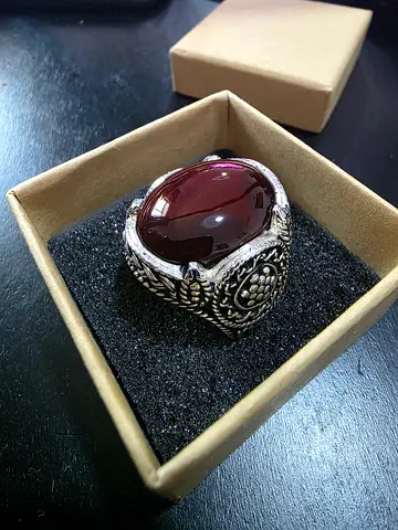 Silver Ring Liver Agate - عقيق كبدي صياغه الشريف