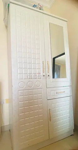 White cupboard with mirror and drawer — used, good condition