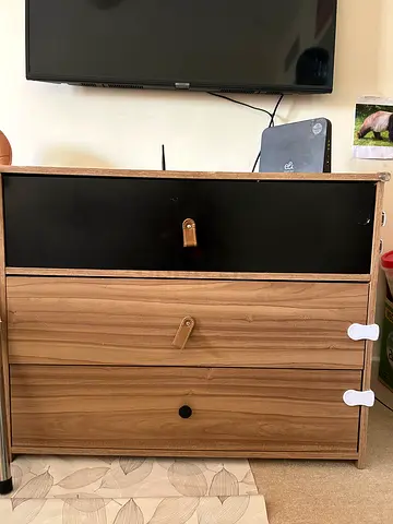 Stylish Storage Cabinet with Black and Wood Finish