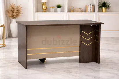 Walnut Khakie Office Desk with Lockable Drawer – Wooden Manager Table For Office