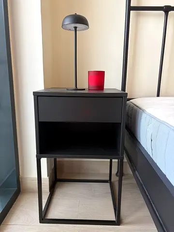 Black bedside table/nightstand with drawer and open shelf - good condition