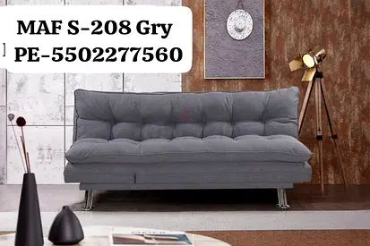 Grey Convertible Sofa Bed - Modern 2-Seater Futon