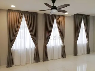 Set of Beige Floor-to-Ceiling Curtains with Sheer Liners