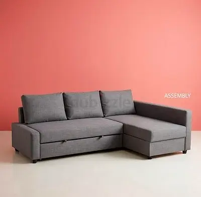 Grey L-shaped Corner Sofa bed with Storage - Chaise