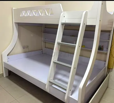 White Wooden Bunk Bed with Ladder - Good Condition