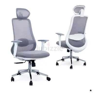 My ergonomic mesh office chair with headrest - light grey