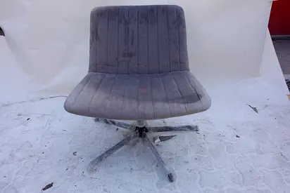 (44) A Modern, Low-Profile Lounge Chair with a Grey, Tufted Fabric Seat