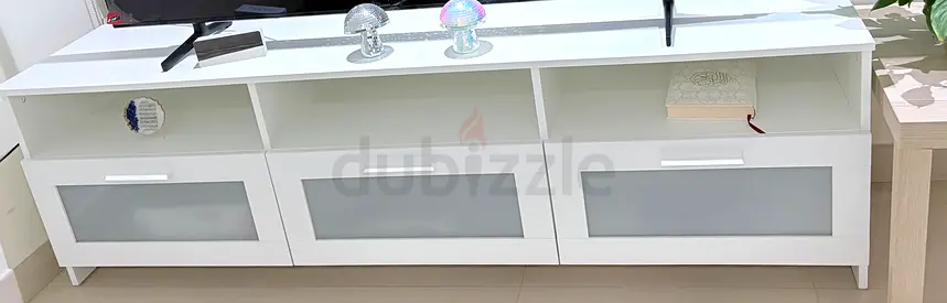 IKEA White TV Entertainment Unit with Three Frosted Glass Drawers - only used for 8 months