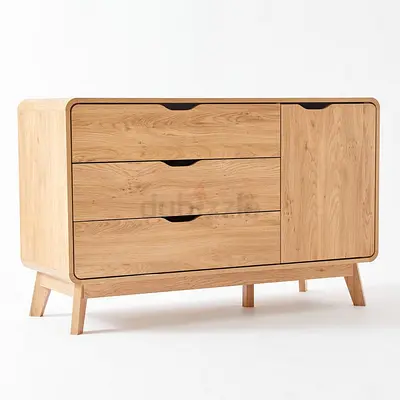 Solid Oak Sideboard with 3 Drawers and Cupboard — Mid-century Modern