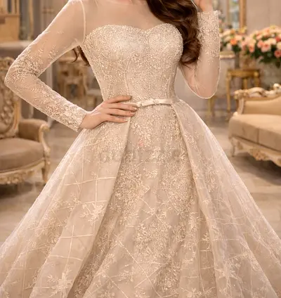 Ivory Embroidered Long Sleeve Ball Gown — Wedding/Evening Dress