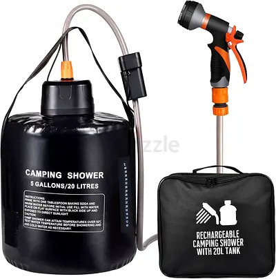 5 Gallon Water Bag Portable Outdoor Camping Shower, Solar Heated,