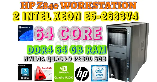 64 CORES+64GB DDR4 RAM HP Z840 WORKSTATION-2 Intel XEON E5-2683V4 CPU-5GB NVIDIA QUADRO P2000 GPU
