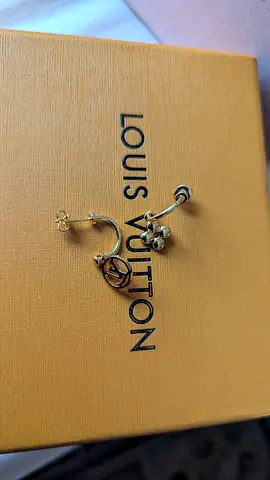 Pair of Louis Vuitton-style gold-tone stud hoop earrings (used)